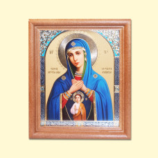 Икона ″Помощница в родах″ деревянная рама, двойное тиснение, под стеклом, 13 x 15  см